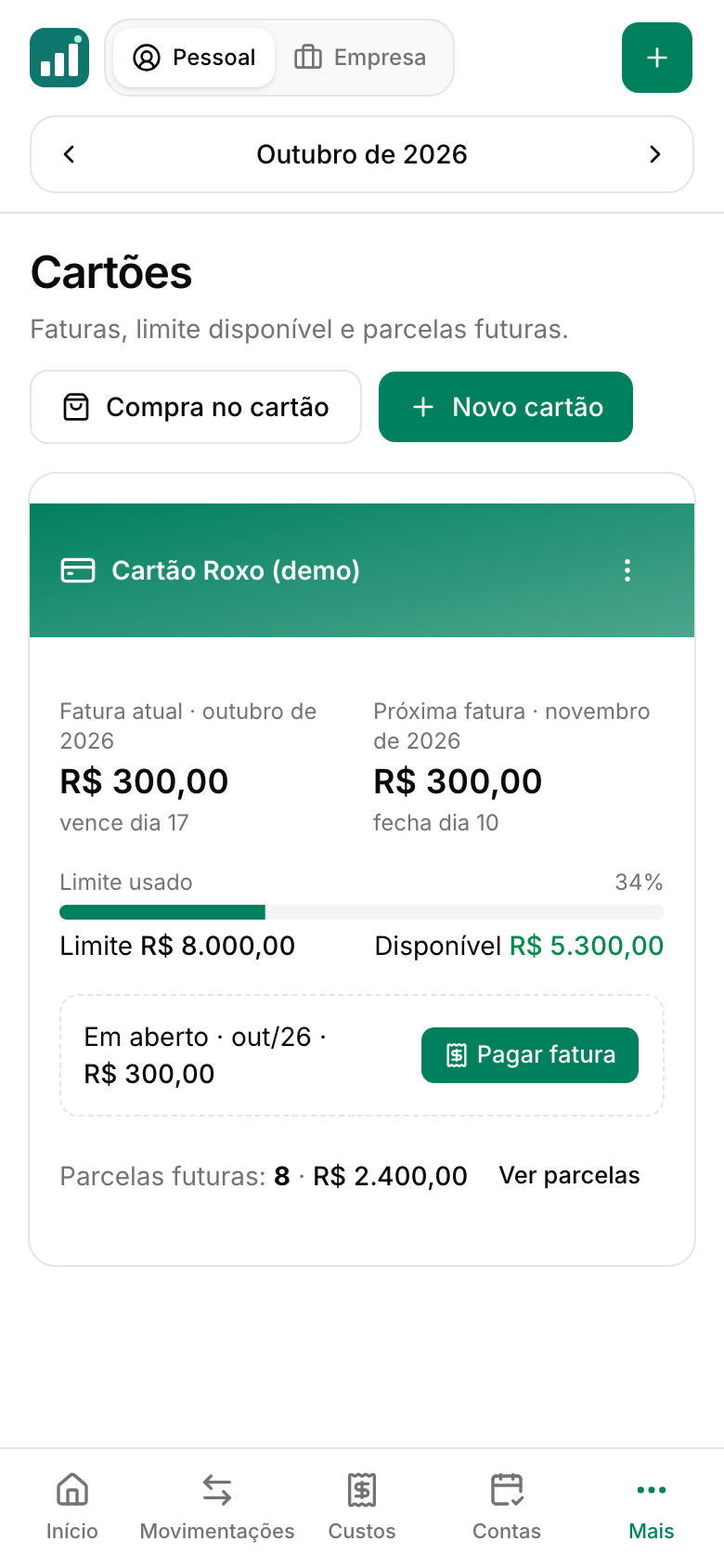 Cartões e faturas