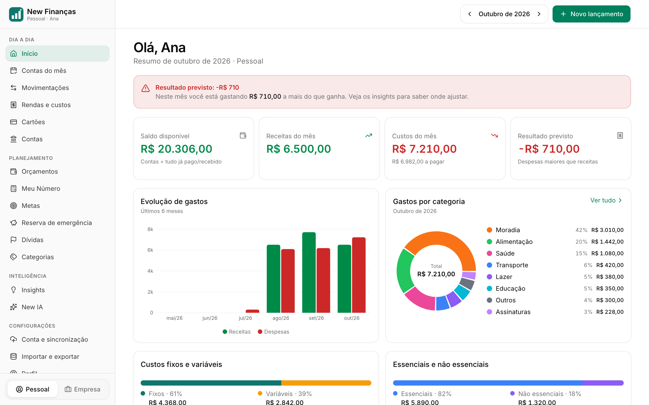 New Finanças no computador